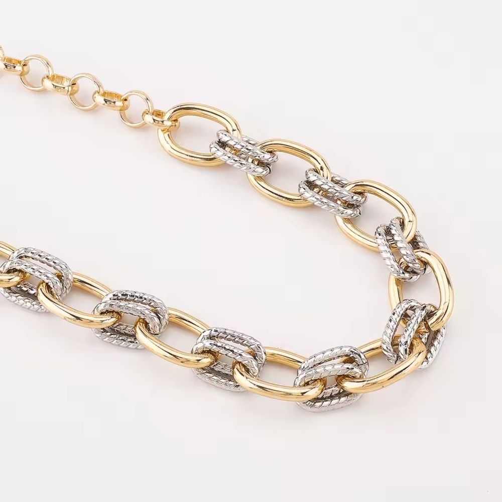 Two-Tone Gold and Silver Link Necklace - Picture 3 of 5